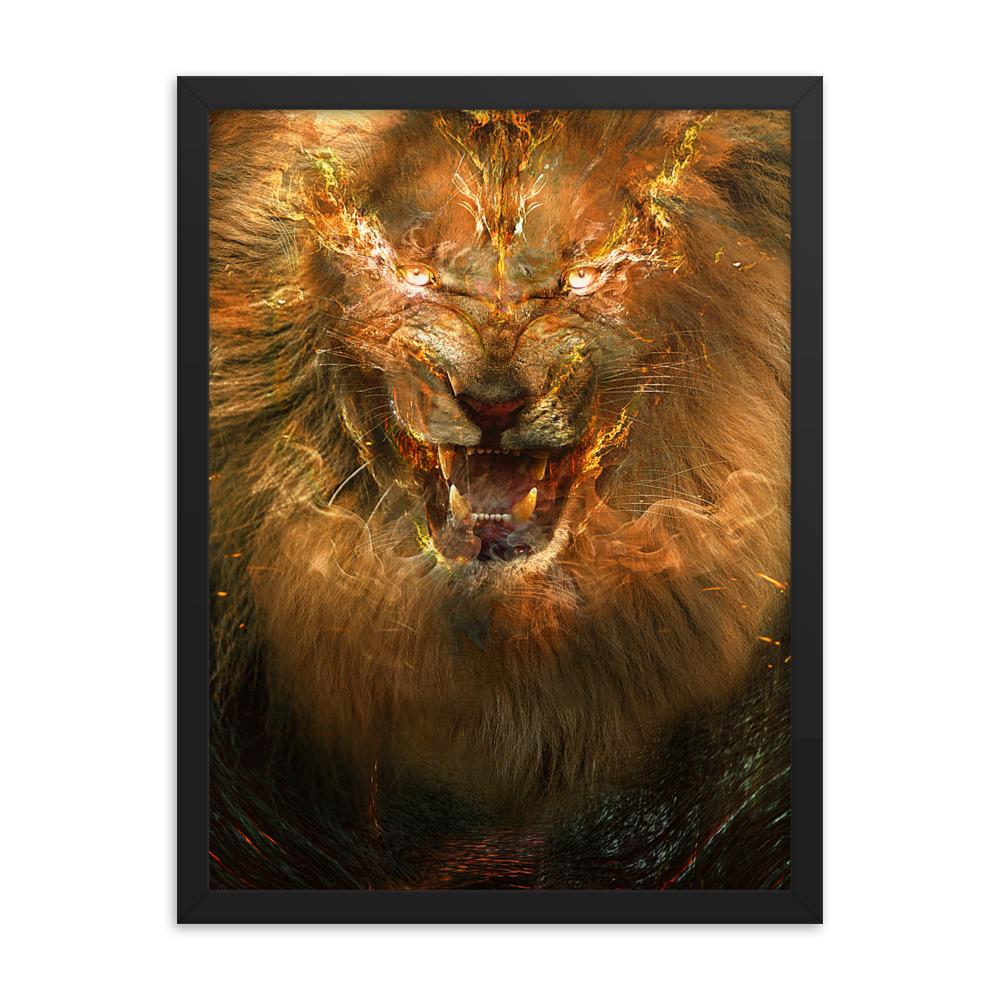 Framed Feathers and Fire Lion Poster - Argento Bookstore